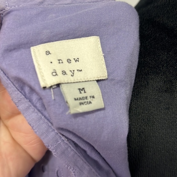 A New Day Round Neckline Elbow Length Sleeves Knee Length Purple Eyelet Dress M - Picture 8 of 10